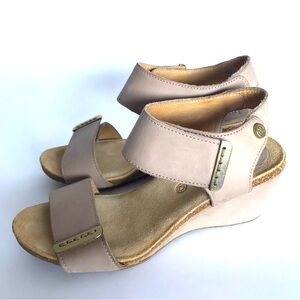Anthropologie Bussola La Habana Nude Leather Wedge Velcro Sandal (39/ 8-8.5)